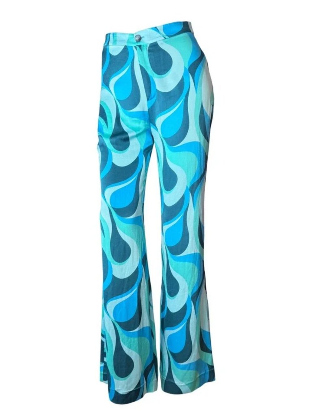 Zara Psychedelic Satin Pants Blue Swirl Print High Waist Medium